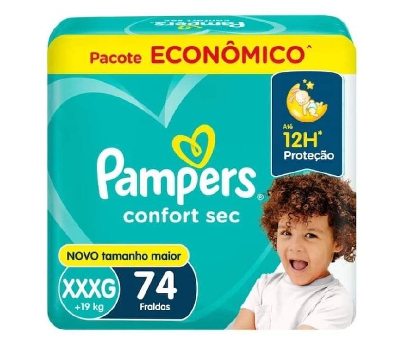 Fralda Pampers Confort Sec Noturna XXXG 19kg 74 Unidades