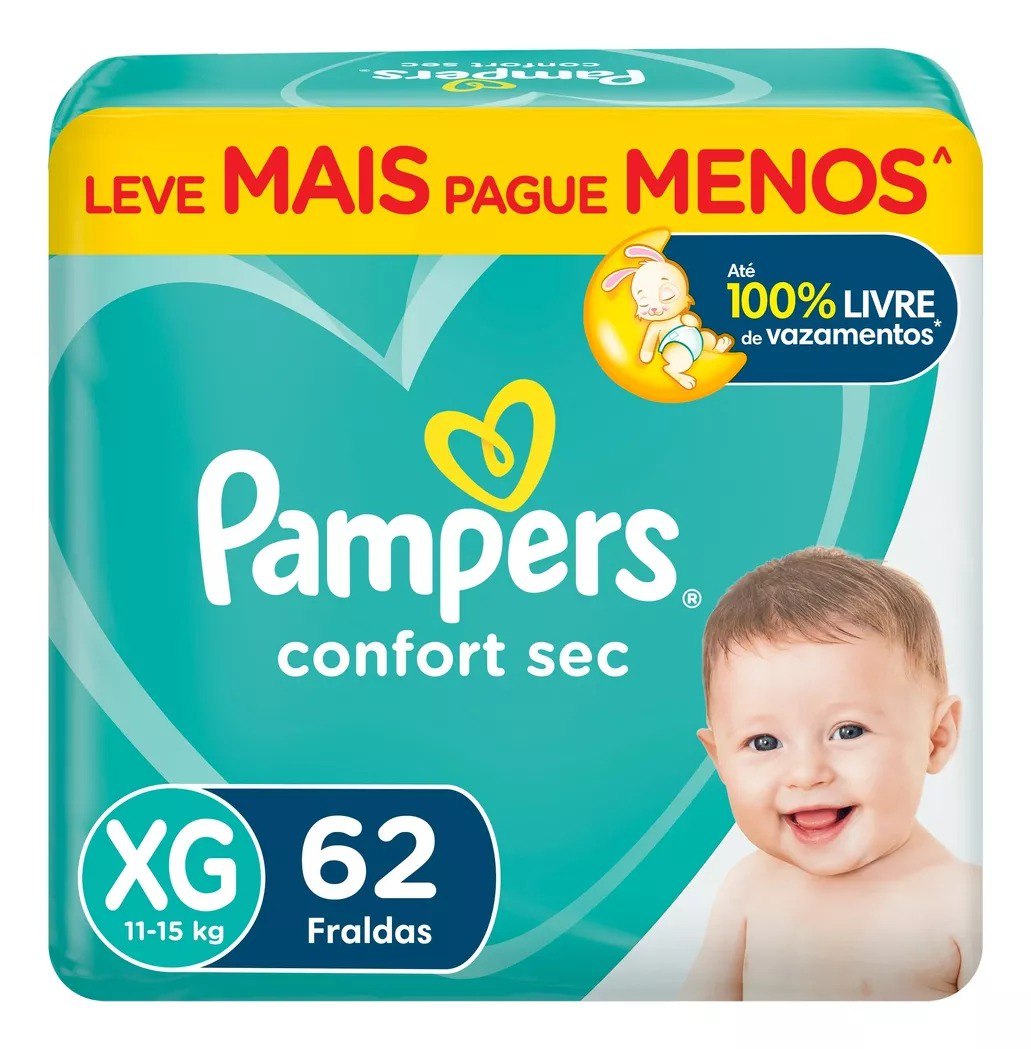Fralda Pampers Confort Sec XG com 62 unidades
