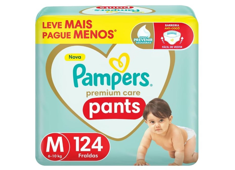 Fralda Pampers Pants Premium Care M 124 Unidades (Fralda Roupinha)
