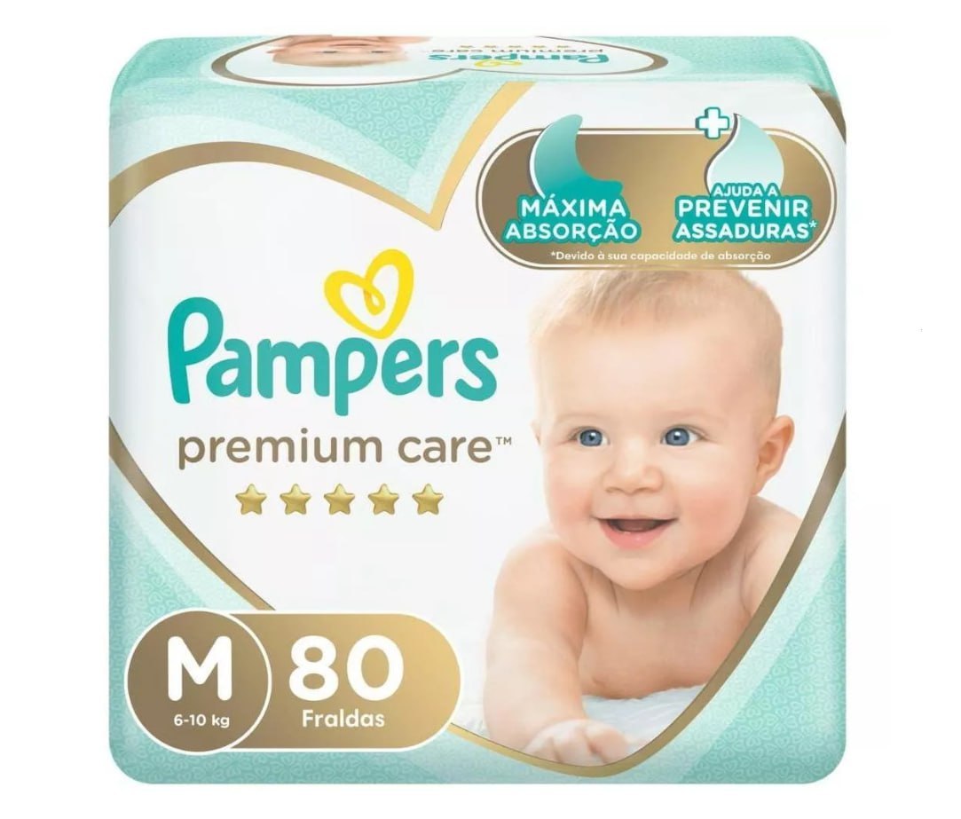 Fralda Pampers Premium Care Fita M 80 unidades