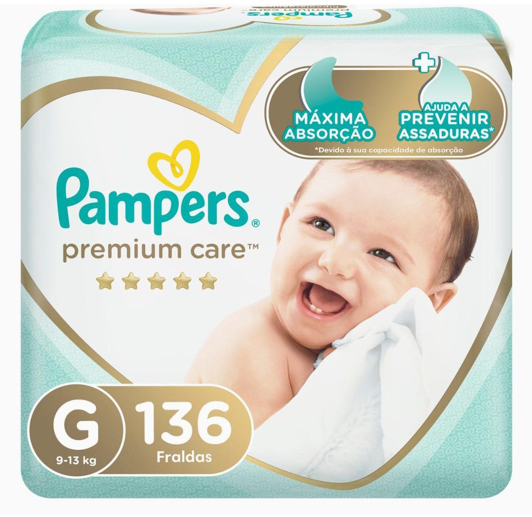 🎉 Fralda Pampers Premium Care G - 136 fraldas
