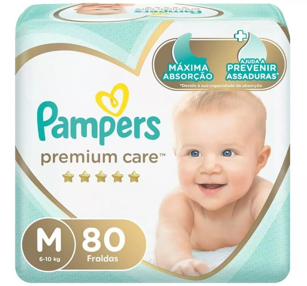 Fralda Pampers Premium Care M com 80 Unidades
