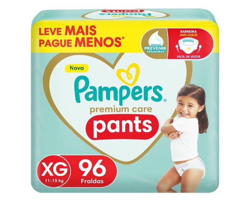 Fralda Pampers Premium Care Pants XG 96 Unidades (Roupinha)