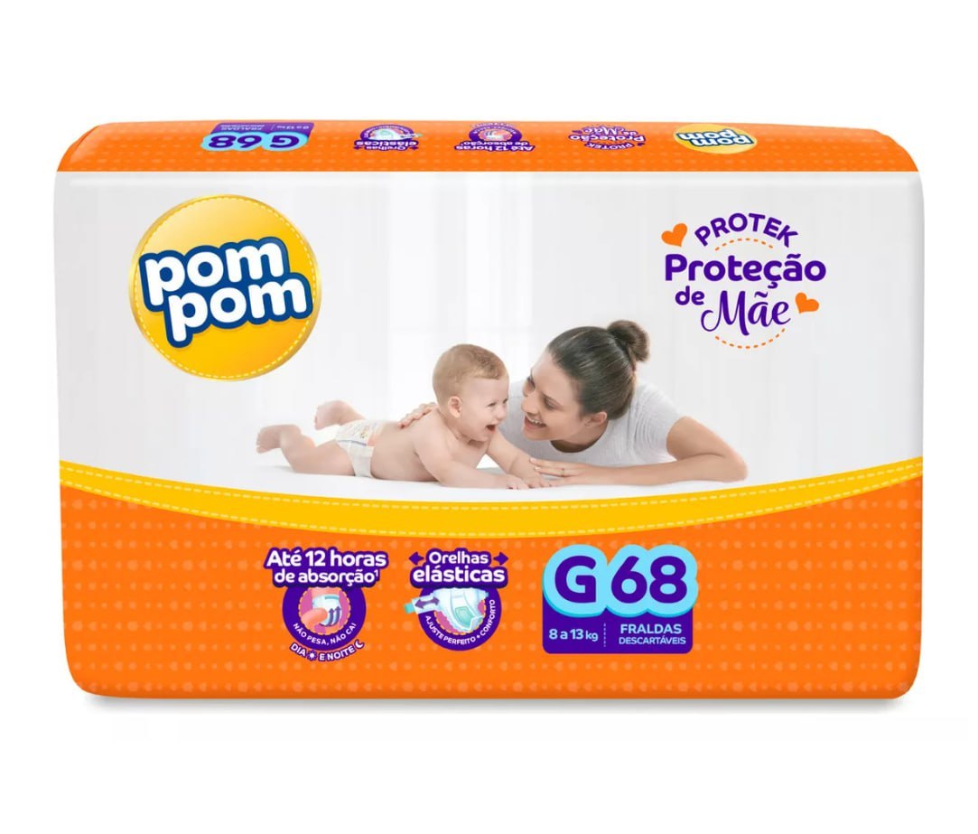 Fralda Pom Pom Protek Proteção de Mãe G 68 unidades