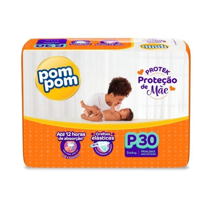 Fralda Pom Pom Protek Proteção de Mãe Jumbo P 30 Unidades