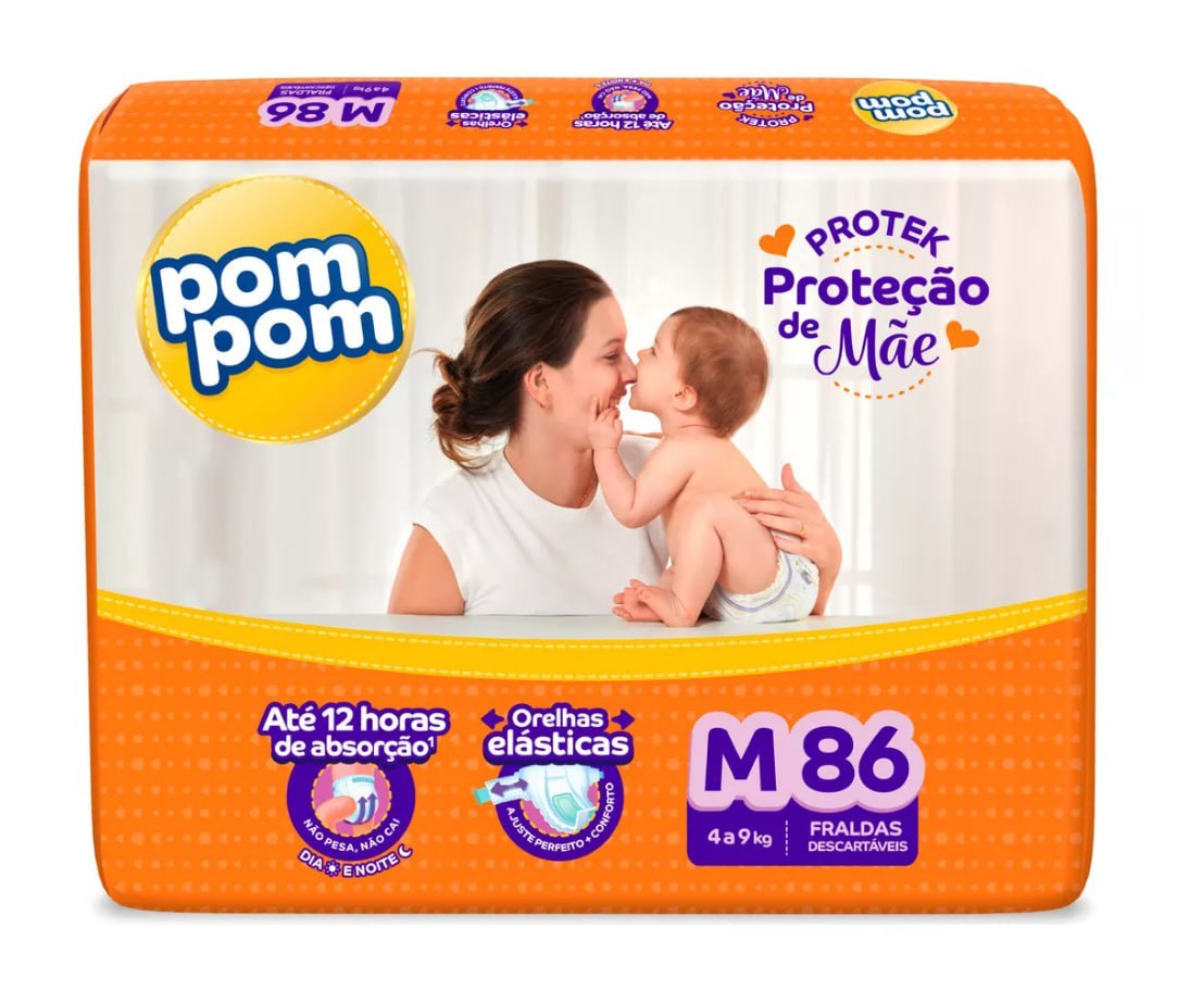 Fralda Pom Pom Protek Proteção de Mãe M 86 unidades