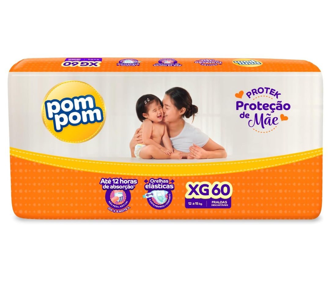 Fralda Pom Pom Protek Proteção de Mãe XG 60 unidades