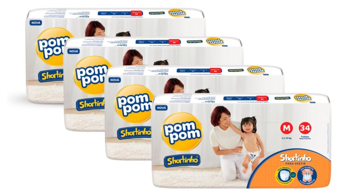 Fralda Pom Pom Shortinho Jumbo M 136 Unidades