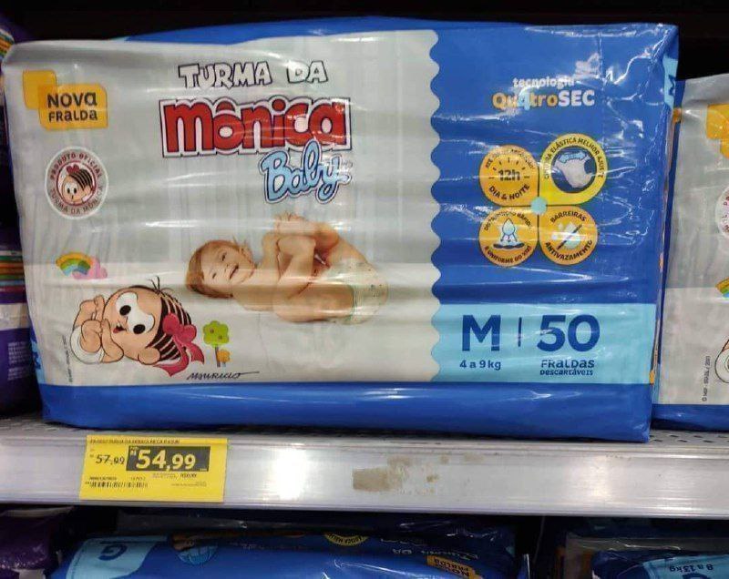 Fralda Turma da Mônica Baby M 50 unidades