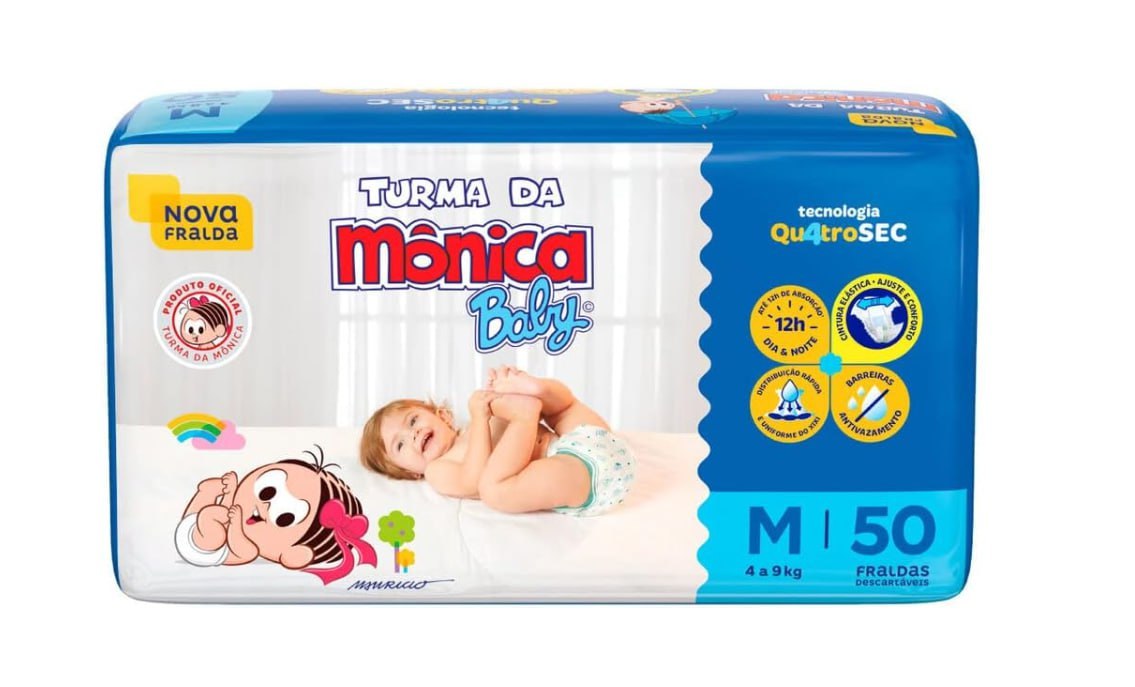 Fralda Turma da Mônica Baby Mega M 50 Unidades
