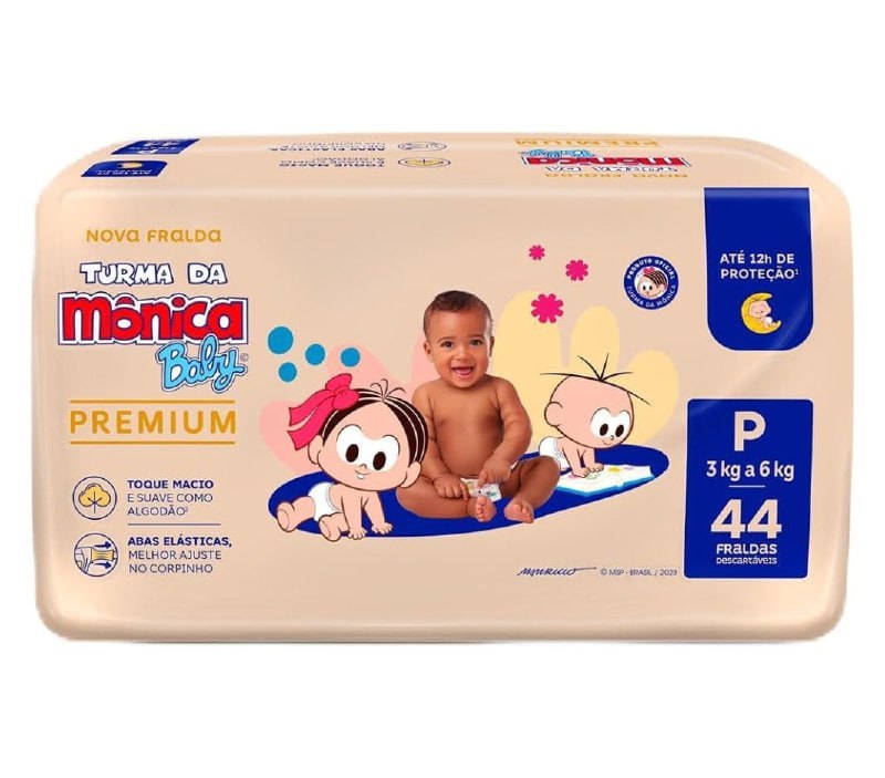 Fralda Turma da Mônica Premium P 44 unidades