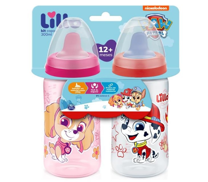 Kit 2 Copos de Treinamento Patrulha Canina Rosa/Verm - Lillo