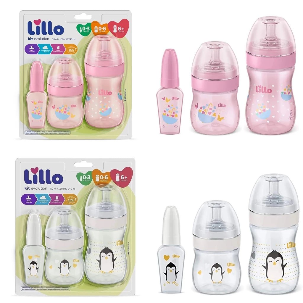 ✨Kit 3 Mamadeiras Lillo Evolution Primeiros Passos de 0 a 1 ano Tampa Anti-vazamento