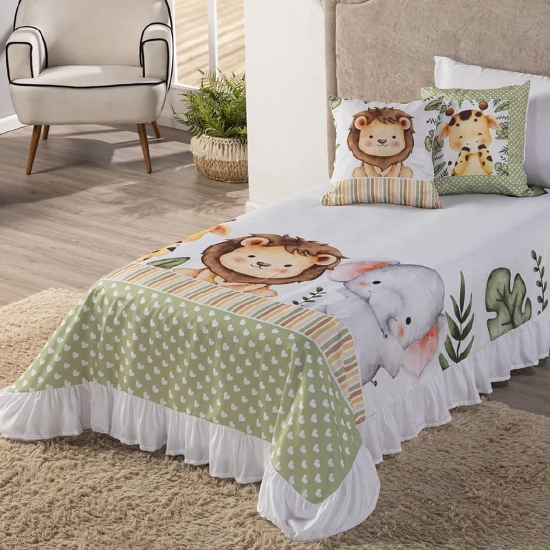 ✨Kit Colcha Cobre - Leito 4 peças Infantil Solteiro Safari Baby 1,70 x 2,30