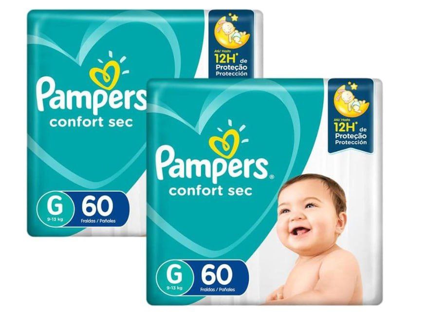 Kit Fralda Pampers Confort Sec Super Tamanho G 120 Tiras