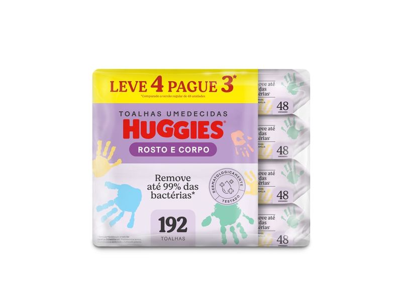 Kit Lenço Umedecido Infantil Huggies Rosto e Corpo 4 Pacotes com 48 Unidades