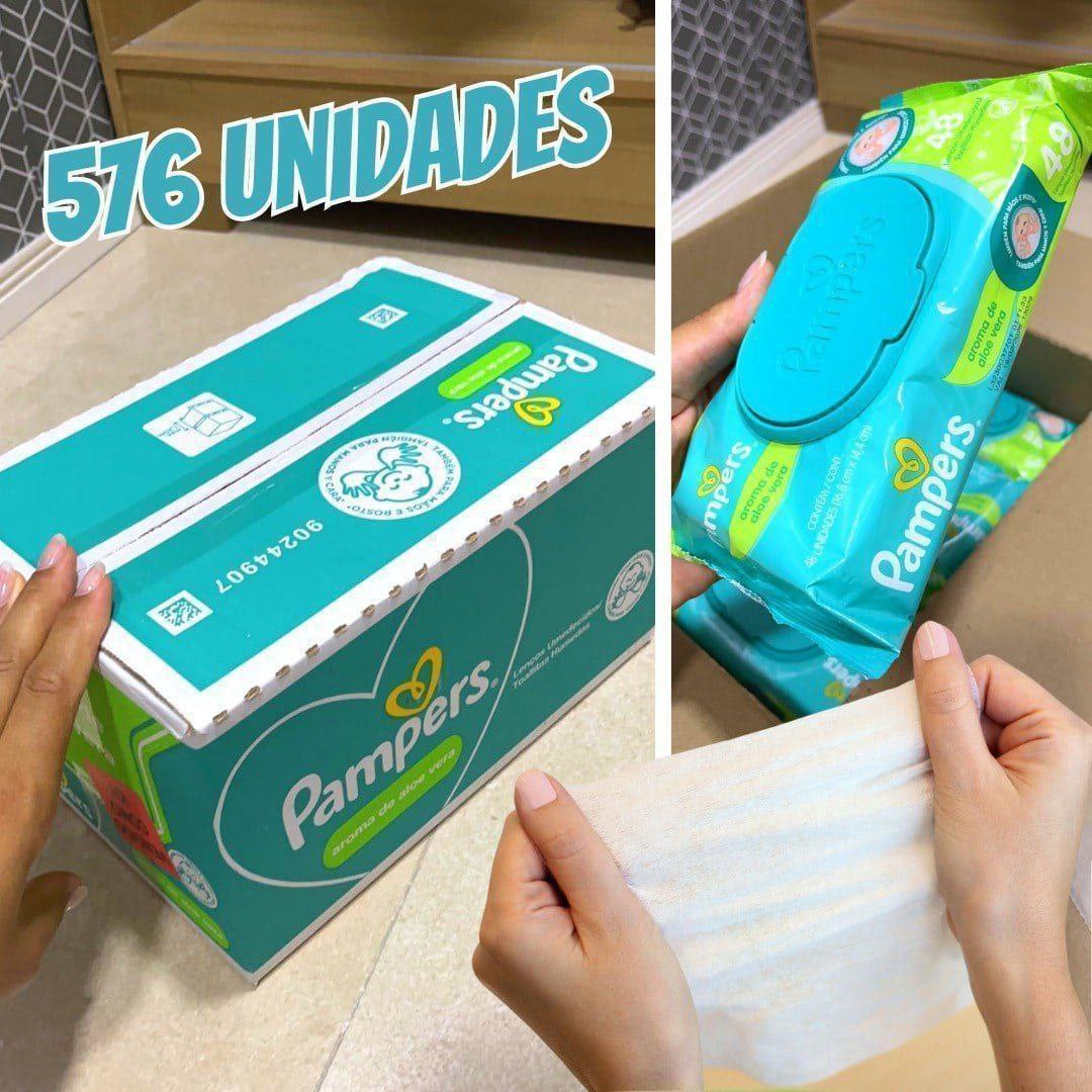 Kit Lenço Umedecido para Limpeza Pampers - Aloe Vera - 12 Pacotes