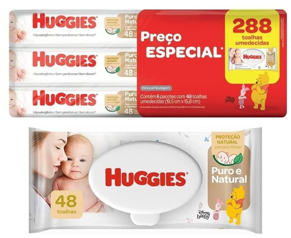 Kit Lenço Umedecido Puro E Natural 288 Unidades (6 Pacotes de 48 Uni Cada)