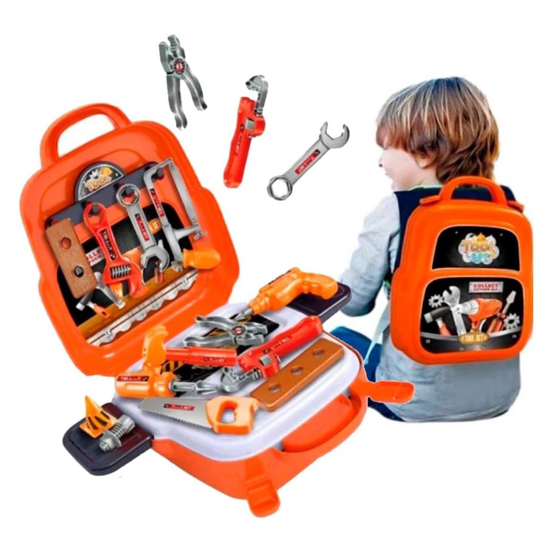 Kit Maleta De Ferramentas Infantil 22 Peças Brinquedo com chave de fenda , martelo, bancadinha para