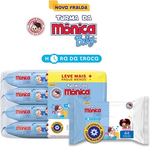 Kit Toalha Umedecida Hora Da Troca Turma Da Mônica 176 unidades