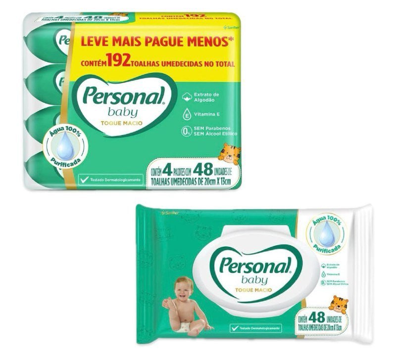 Kit Toalha Umedecida Personal Baby Toque Macio 192 unidades (4 pcts de 48 uni cada)