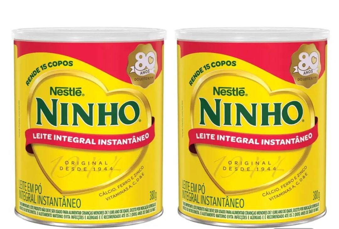 Leite em Pó Integral Instantâneo Nestlé Ninho - Lata 380g 2 Unidades