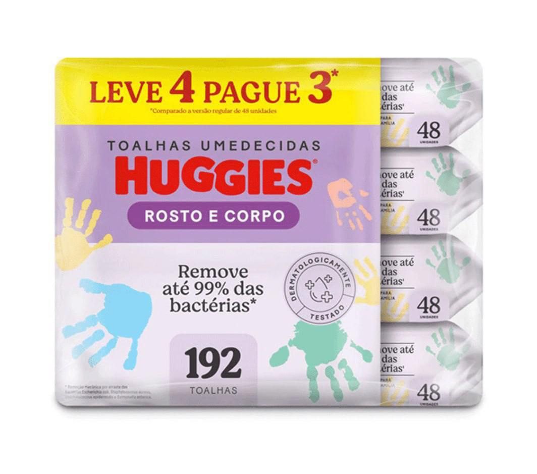 Lenço Umedecido Huggies 192 unidades (4 pacotes com 48 unidades cada)