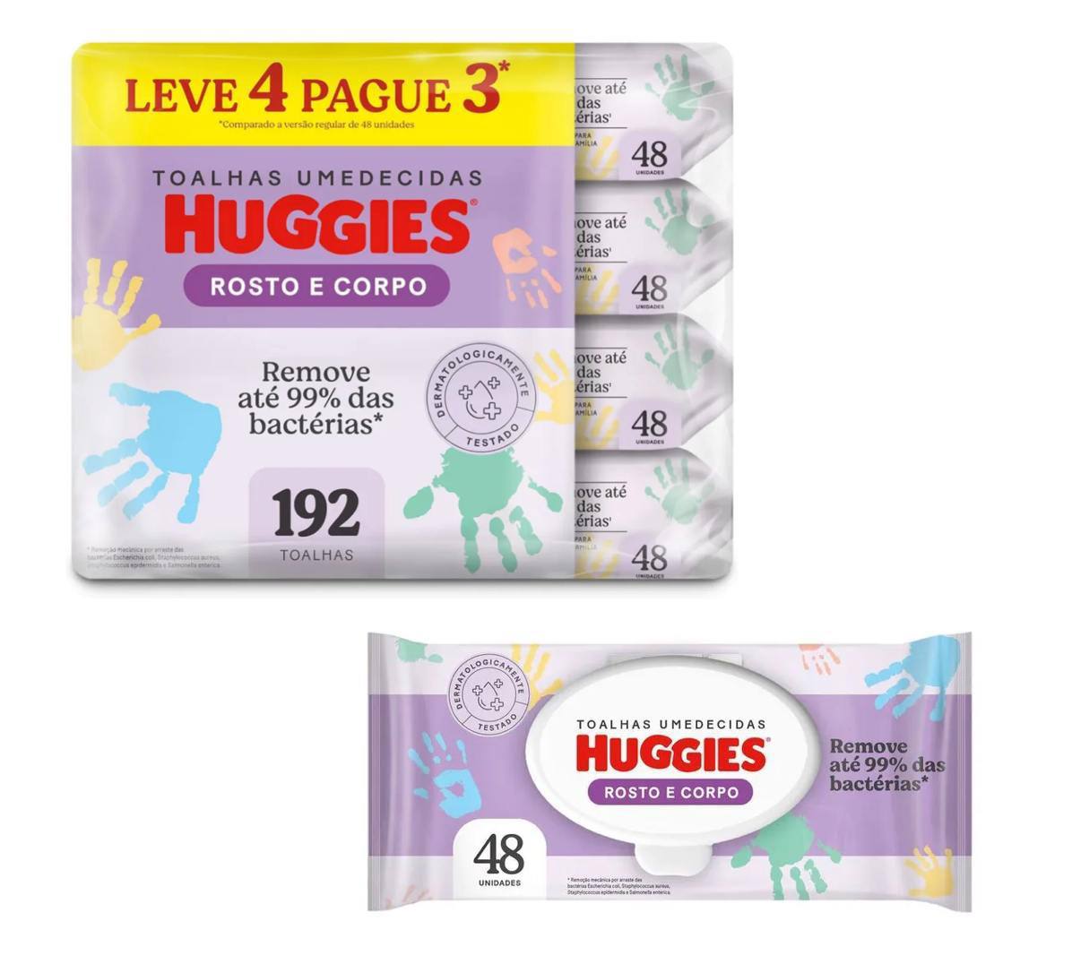 Lenço Umedecido Huggies Corpo e Rosto 192 unidades (4 pacotes com 48 un cada)