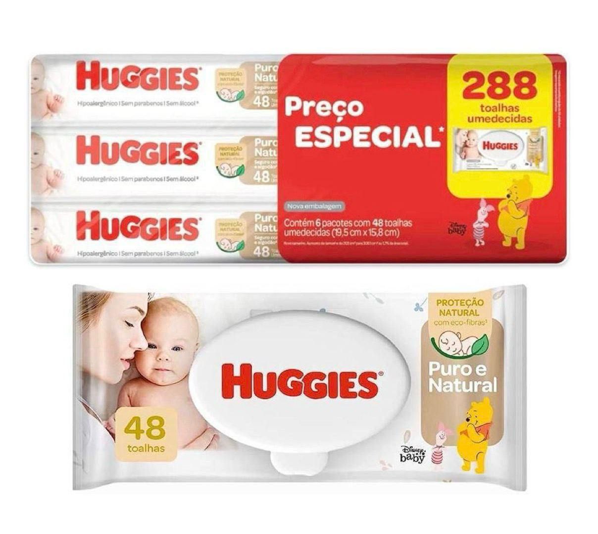 Lenços Umedecidos Huggies Puro e Natural - 288 lenços (6 pacotes com 48 un cada)