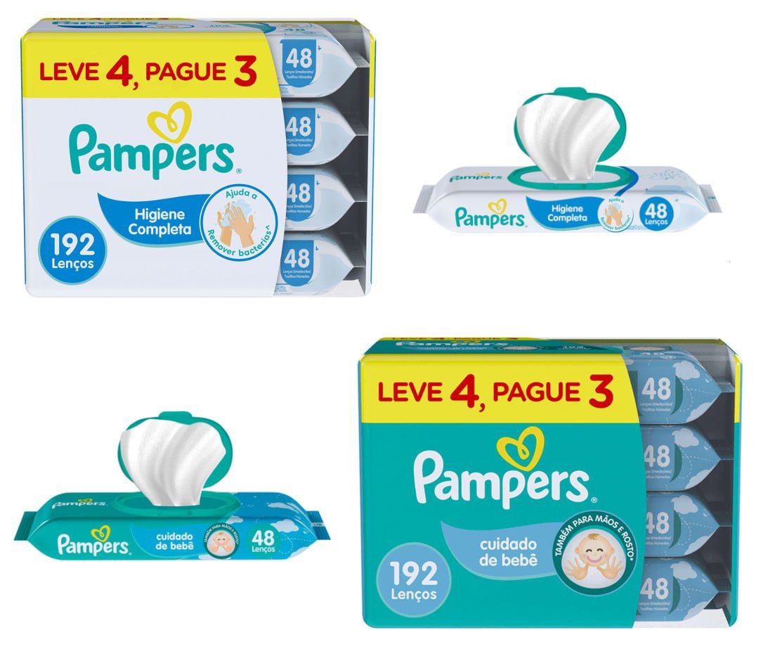 Lenços Umedecidos Pampers 192 Unidades (4 pacotinhos com 48 unidades cada)