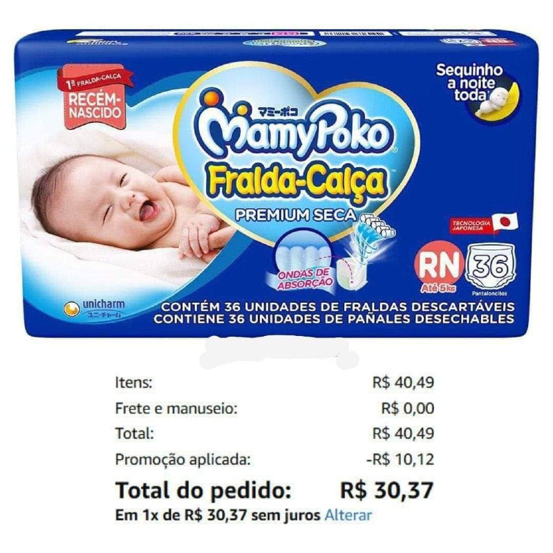 MamyPoko Fralda-Calça Recém-Nascido Jumbo 36 Unidades