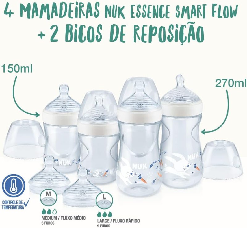 Nuk Kit Starter Mamadeiras E Bicos Anticólica Essence Smart Flow 150 E 270Ml - Branco