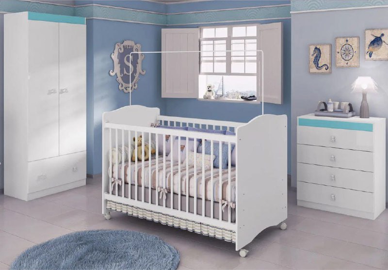 Quarto de Bebê Completo com Berço, Guarda-Roupa e Cômoda - Móveis Estrela Satriani
