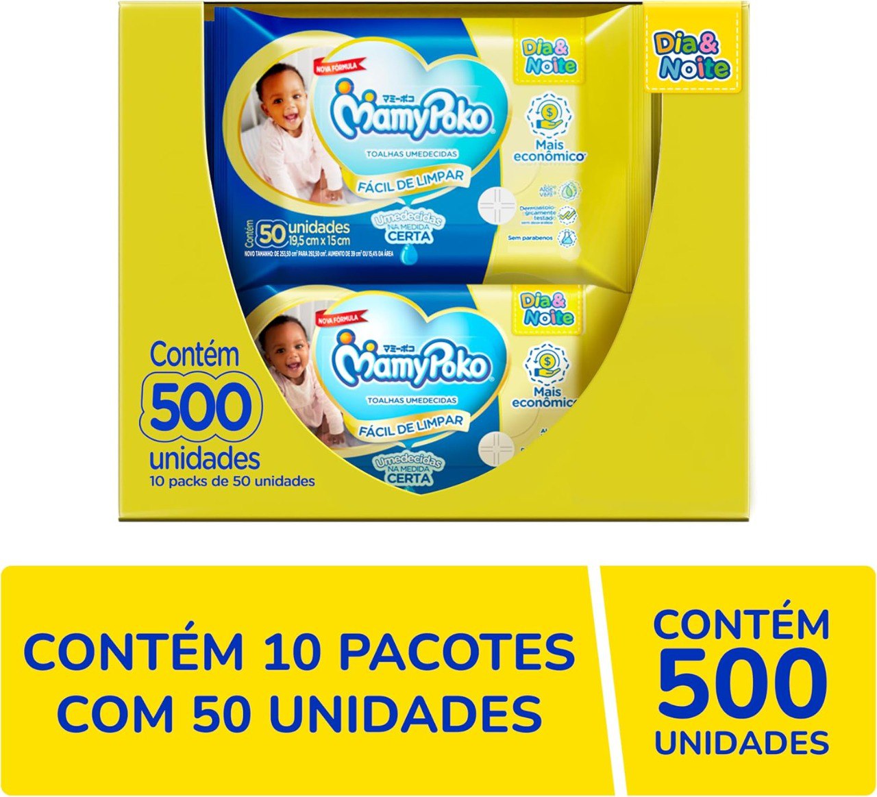 Toalha Umedecida Mamypoko Dia & Noite Com 500 Unidades