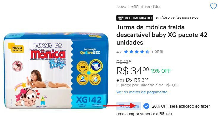Turma da mônica fralda descartável baby XG pacote 42 unidades