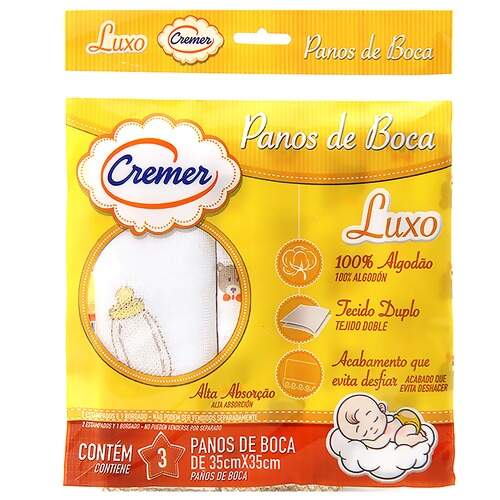 Fralda de Boca: Tipos, Bordados e Como Personalizar para Bebês Pacote com 3 fraldas de boca Cremer, ideal para o cuidado diário do bebê.