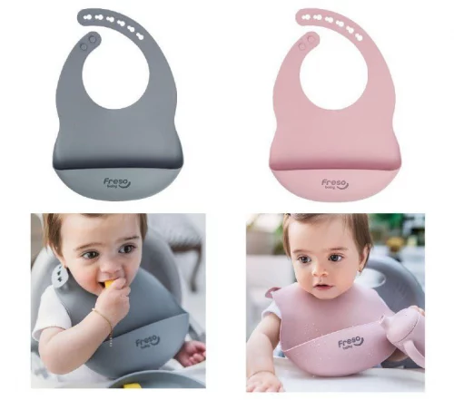 Babador Silicone Alimentação Bebê Introdução Alimentar Blw Impermeável Fecho Ajustável Com Bolso Pega Migalhas Livre De Bpa Freso Baby
