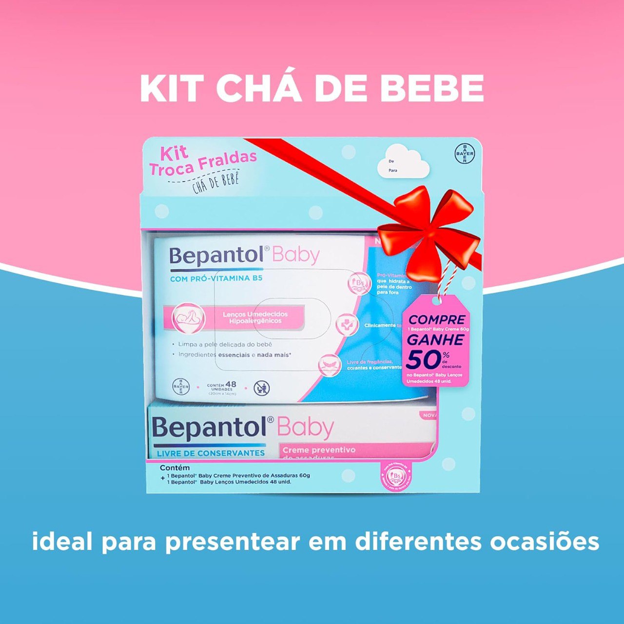 Bepantol Baby Kit, Lenço Umedecido 48 Unidades e Pomada Assadura Bebe 60g, Limpeza e Hidratação para a Pele do Bebê
