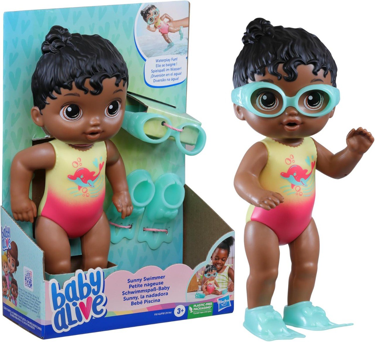 Boneca Baby Alive Sunny Swimmer - 25 cm de Cabelo Preto - F8142 - Hasbro
