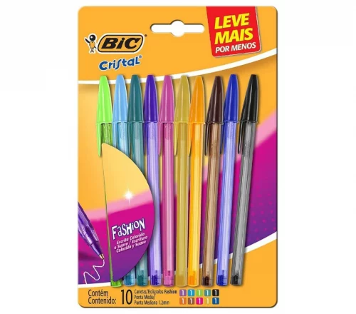 Canetas Coloridas Bic Cristal Fashion 10 Cores
