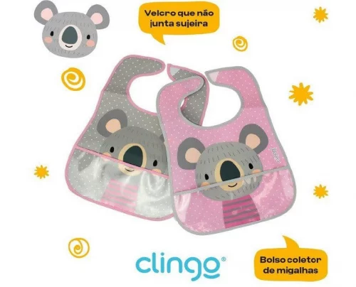 Clingo Babador Impermeável Bolso - Coleção Coala 2 Unid Rosa