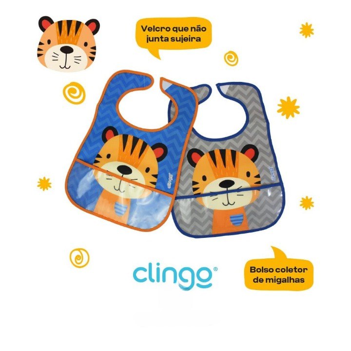 Clingo Babador Impermeável Bolso - Coleção Tigre 2 Unid Cinza/Azul