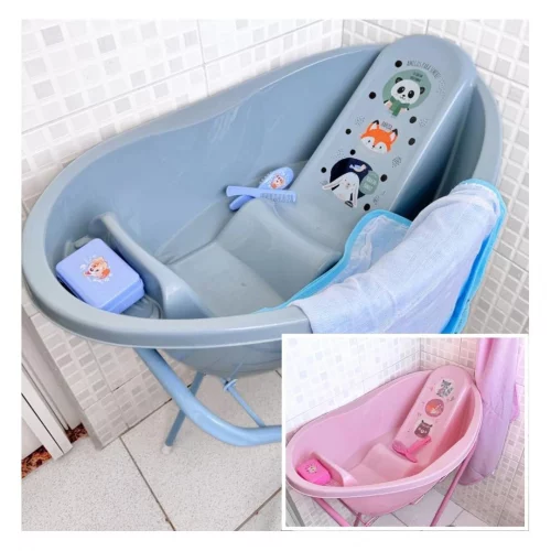 Conjunto Banho Do Bebê Banheira Ergonomica 24 Litros, Suporte Para Banheira,Toalha Felpuda Dupla Com
