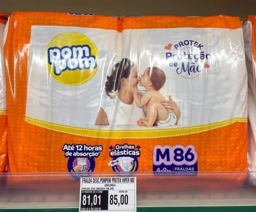Fralda Pom Pom Protek Proteção de Mãe Hiper M 86 Unidades