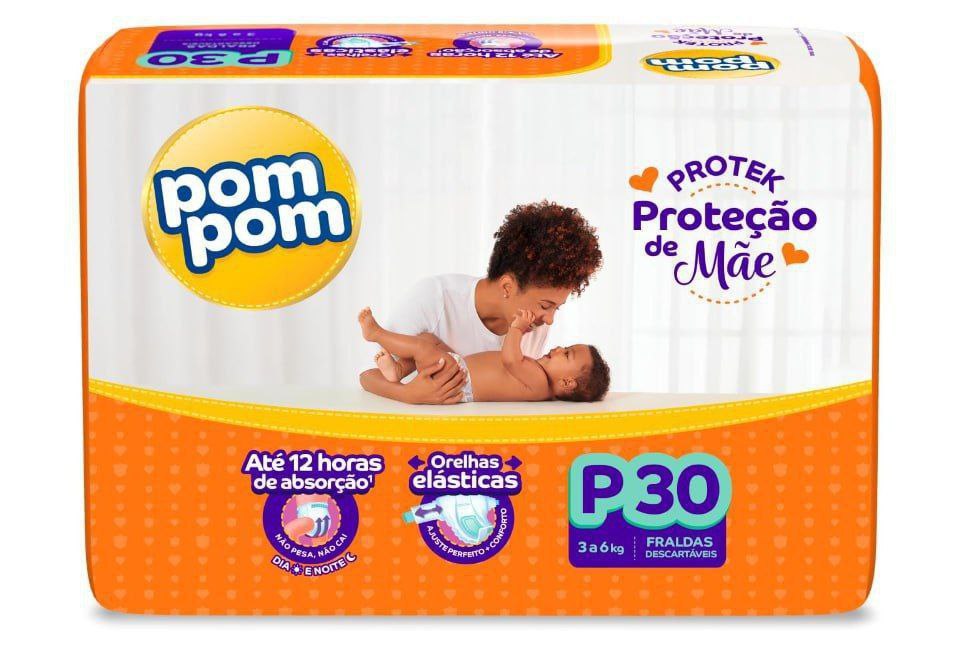 Fralda Pom Pom Protek Proteção de Mãe Jumbo P 30 Unidades