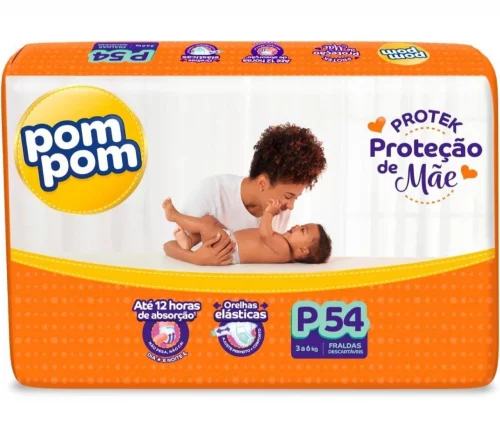 Fralda Pom Pom Protek Proteção de Mãe Mega P 54 Unidades