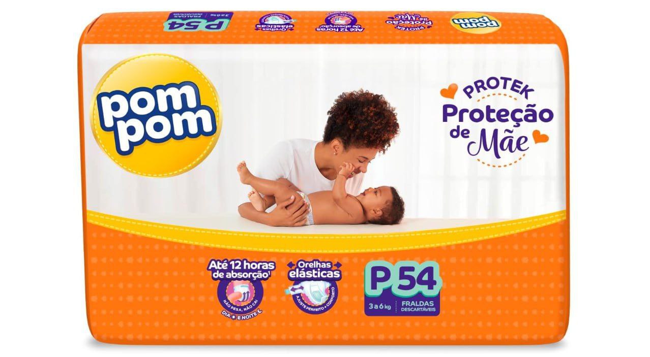 Fralda Pom Pom Protek Proteção de Mãe Mega P 54 Unidades