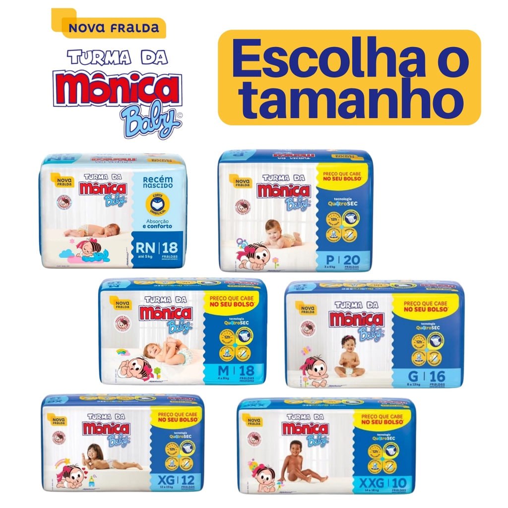 😍😍 Fralda Turma da Mônica Baby do RN ao XXG