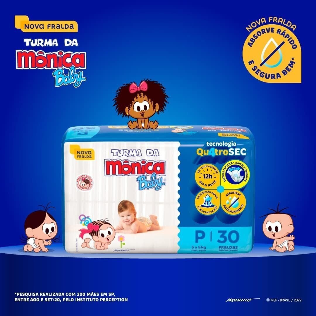 Fralda Turma da Mônica Baby Jumbo P com 30 Unidades