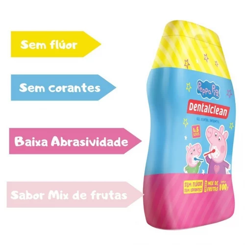 Gel Dental Infantil Peppa Pig sem flúor - Sabor Tutti Frutti 100g, Dentalclean